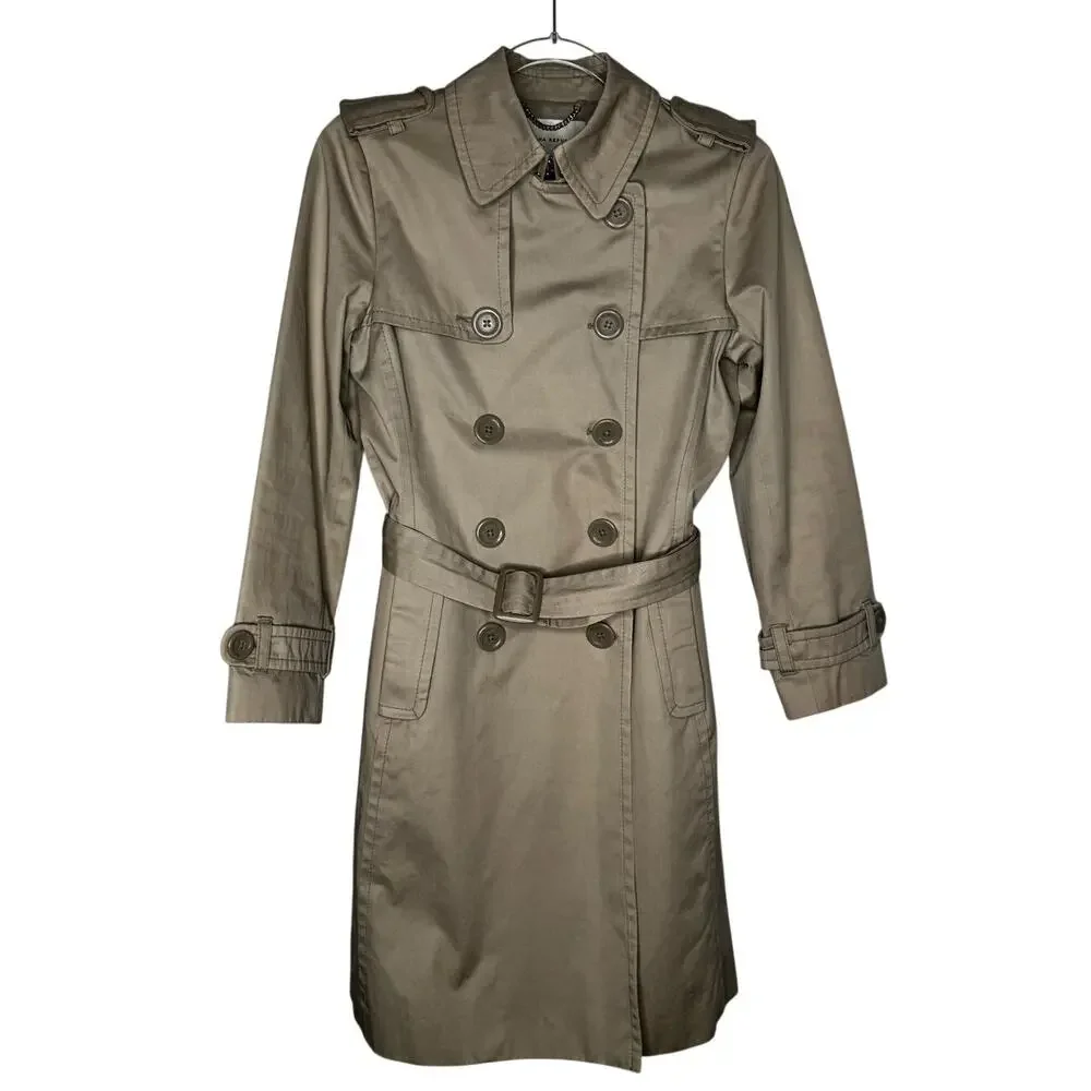 2008 Banana Republic Classic Khaki Cotton Trench Coat Belted Petite XS